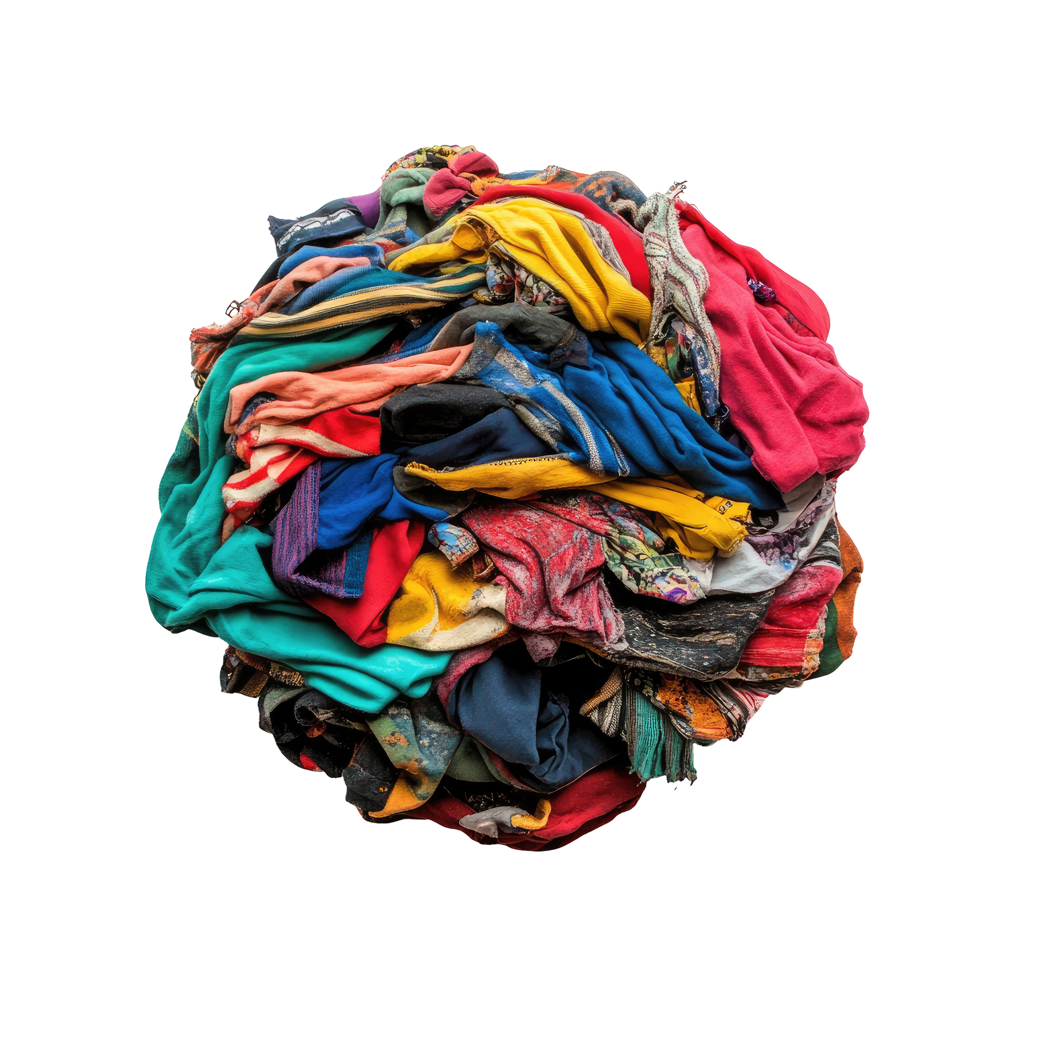 Ball of compressed textile waste